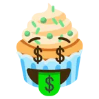 Gesicht mit Dollarzeichen + Cupcake