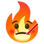 Gesicht mit Fieberthermometer + Feuer