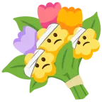 Gesicht mit Kopfverband + Blumenstrauß