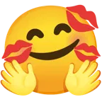 cara con manos abrazando + marca de beso