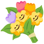 cara con manos abrazando + ramo de flores