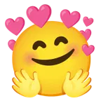 cara con manos abrazando + corazón con flecha