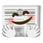 smiling face with open hands + newspaper