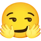 cara con manos abrazando + cara sonriendo con superioridad