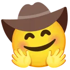 cara con manos abrazando + cara con sombrero de vaquero
