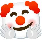 cara con manos abrazando + cara de payaso