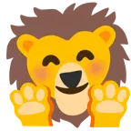 smiling face with open hands + lion