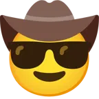 cara con sombrero de vaquero + cara sonriendo con gafas de sol