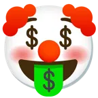 cara de payaso + cara con lengua de dinero
