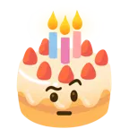 face with raised eyebrow + birthday cake