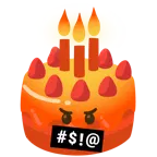 face with symbols on mouth + birthday cake