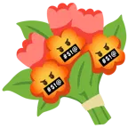 face with symbols on mouth + bouquet