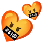 face with symbols on mouth + two hearts