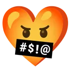 face with symbols on mouth + heart with ribbon
