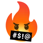 face with symbols on mouth + fire