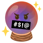 face with symbols on mouth + crystal ball