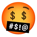 face with symbols on mouth + money-mouth face