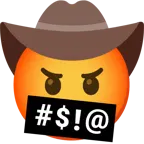 face with symbols on mouth + cowboy hat face