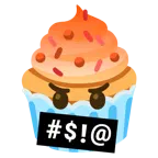 face with symbols on mouth + cupcake