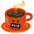 face with symbols on mouth + hot beverage