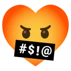 face with symbols on mouth + heart suit