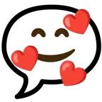 وجه مبتسم مع ثلاثة قلوب + فقاعة كلام