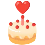 exclamación de corazón + tarta de cumpleaños
