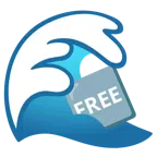 Welle + Wort „Free“ in blauem Quadrat