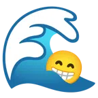 Welle + strahlendes Gesicht mit lachenden Augen
