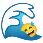 Welle + grinsendes Gesicht mit Schweißtropfen