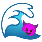 Welle + grinsendes Gesicht mit Hörnern