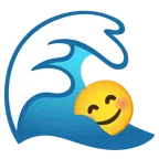 Welle + lächelndes Gesicht mit lachenden Augen