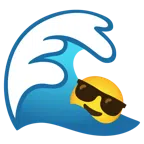 Welle + lächelndes Gesicht mit Sonnenbrille