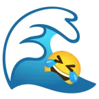 Welle + sich vor Lachen auf dem Boden wälzen