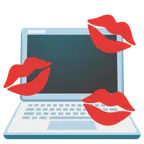 marca de beso + ordenador portátil