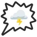 Sprechblase für wütende Aussage rechts + Wolke mit Blitz