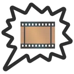 Sprechblase für wütende Aussage rechts + Filmstreifen