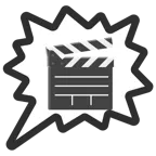Sprechblase für wütende Aussage rechts + Filmklappe