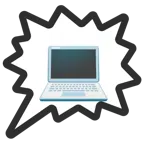 Sprechblase für wütende Aussage rechts + Laptop