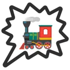 Sprechblase für wütende Aussage rechts + Dampflokomotive