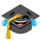 face with tears of joy + graduation cap
