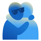 lächelndes Gesicht mit Sonnenbrille + sich umarmende Personen