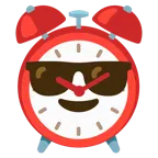cara sonriendo con gafas de sol + reloj despertador