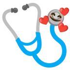 وجه مبتسم مع ثلاثة قلوب + سماعة طبيب