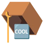 Mausefalle + Wort „Cool“ in blauem Quadrat