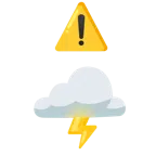 warning + cloud with lightning