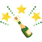 funkelnder Stern + Flasche mit knallendem Korken