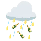 Wolke mit Regen + Flasche mit knallendem Korken