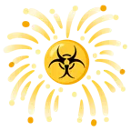 fuochi d’artificio + simbolo del rischio biologico