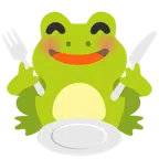 Frosch + Teller mit Messer und Gabel